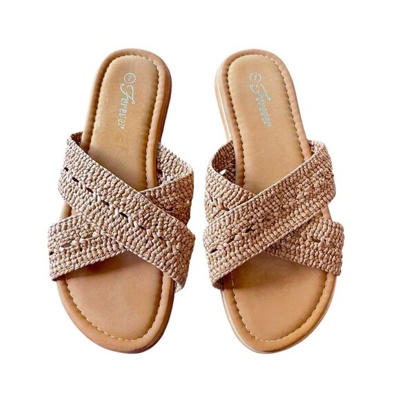 Cross Strap Woven Crochet Flat Sandals - Picture 1 of 3